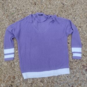 SHEIN Purple and White Off-the-Shoulder Sweater